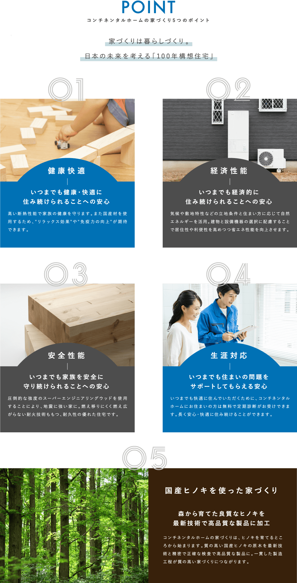 コンチネンタルホームの5つのポイント 家づくりは暮らしづくり。日本の未来を考える「100年構想住宅」
